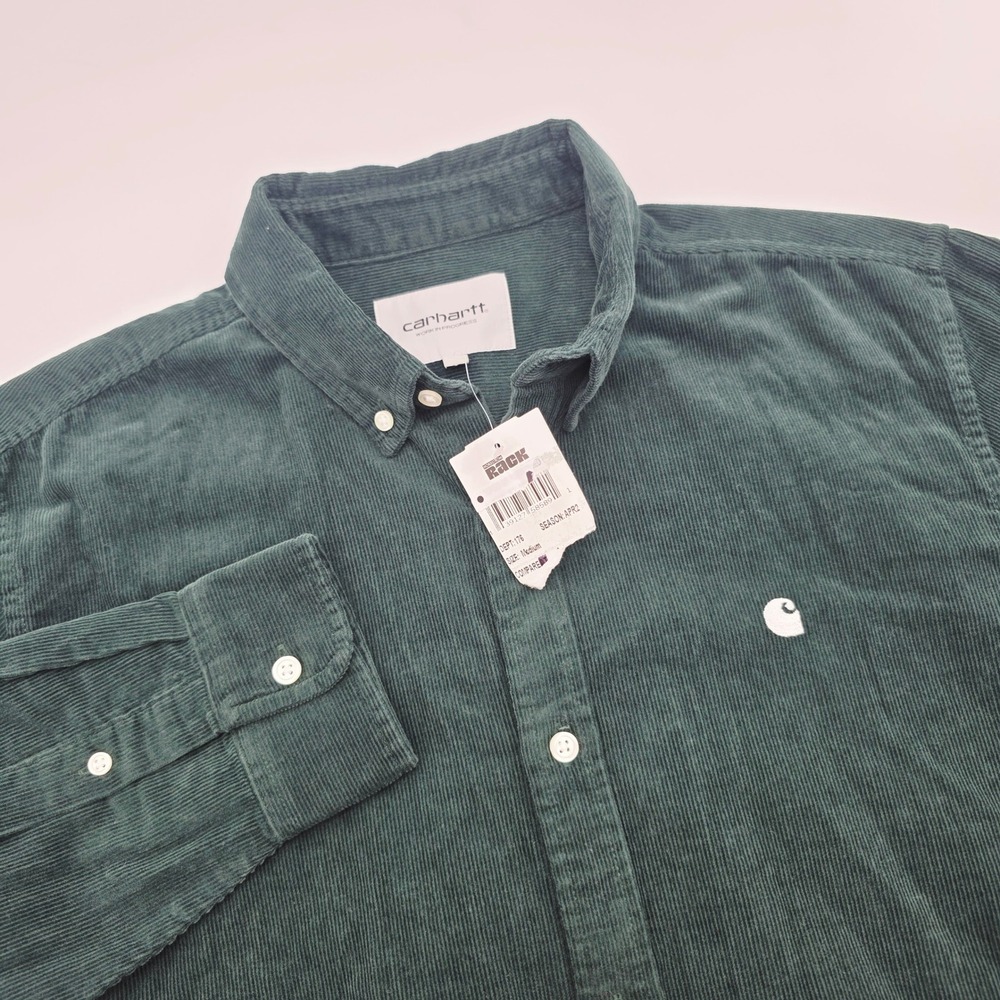 Carhartt WIP Madison Cord Shirt Mens Medium Green Button Down Long Sleeve NWT